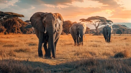 elephants walking in a field - Powered by Adobe