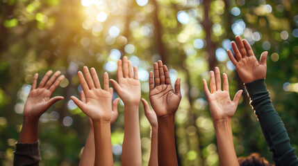 The essence of unity and teamwork is captured in an uplifting image showcasing a diverse group of hands raised together, bathed in sunlight. This symbolizes the power of friendship and collaboration.