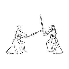 black and white sketch kendo samurai vector