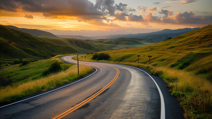 Symbolize the journey towards achieving one's dreams with an image of a winding road stretching into the distance, lined with signposts labeled with goals and aspirations.