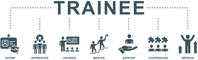 Trainee banner web icon vector illustration concept for internship training and learning program apprenticeship with an icon