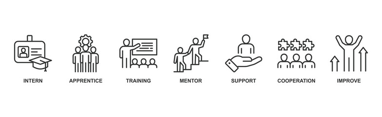 Trainee banner web icon vector illustration concept for internship training and learning program apprenticeship with an icon