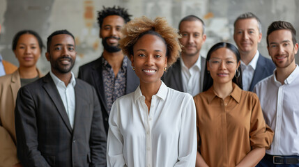 diverse group of professionals from various ethnicities, genders, and ages collaborate in an office setting, embodying diversity and inclusivity in the workplace. - obrazy, fototapety, plakaty
