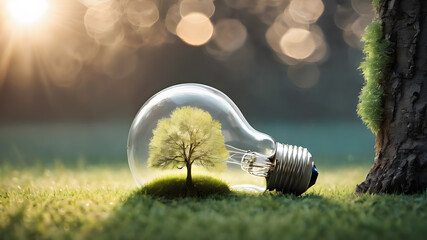 Light bulb with a growing plant inside.  AI generated image, ai.