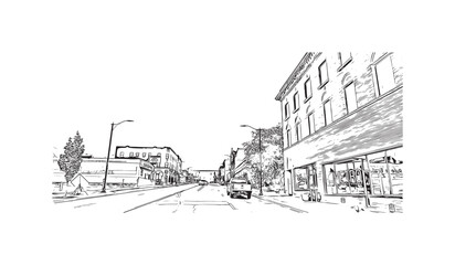 Print Building view with landmark of Spokane is the most populous city in United States. Hand drawn sketch illustration in vector.