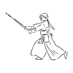 black and white sketch kendo samurai vector