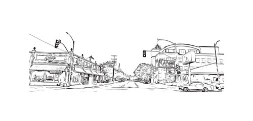 Print Building view with landmark of Spokane is the most populous city in United States. Hand drawn sketch illustration in vector.