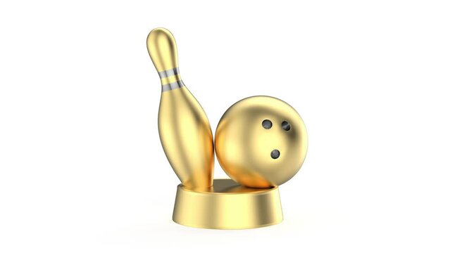 Gold bowling trophy on white background