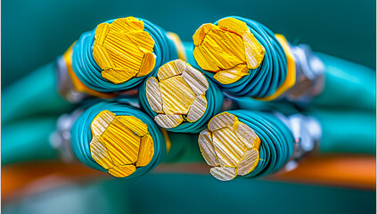 Close-up of colorful electric cables, concept of power and connectivity technology