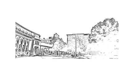 Fototapeta na wymiar Print Building view with landmark of Spokane is the most populous city in United States. Hand drawn sketch illustration in vector.
