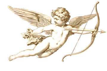 Fototapeta premium Cupid flying overhead shooting his arrow vintage illustration isolated on transparent background
