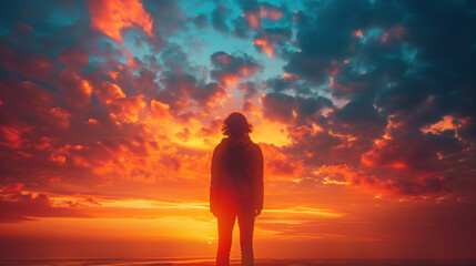 Contemplate the possibilities that lie ahead and embrace the optimism of tomorrow with a silhouette of a person standing alone, gazing out towards the horizon with a hopeful expression.
