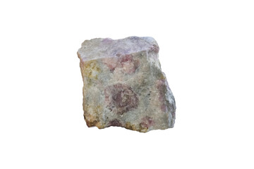 Rough Grossularite rock mineral specimen isolated on white background.