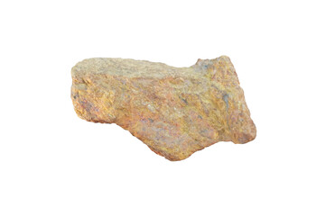 Realgar rock Sulfide mineral specimen isolated on white background. Industrial mineral.