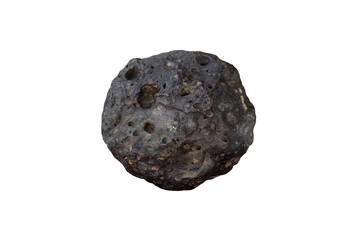 Basalt rock ball isolated on white background.