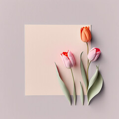tulip Orange and pink little tulips on flat card