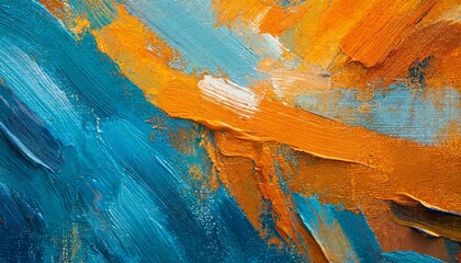 Closeup of abstract rough colorful blue orange complementary colors art painting texture background...