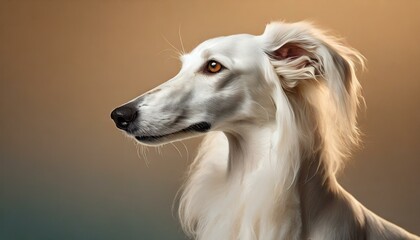 Fototapeta premium White Saluki Dog Studio Portrait On Beige Background 