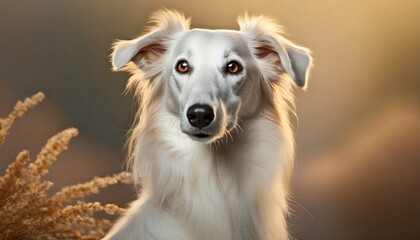 White Saluki Dog Studio Portrait On Beige Background
