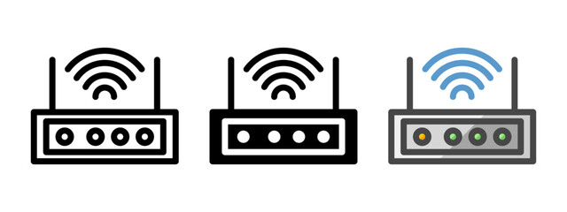 Multipurpose router vector icon in outline, glyph, filled outline style. Three icon style variants in one pack.