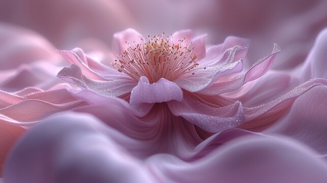  A macro image of a pink flower dripping with water on its petals