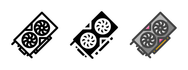 Multipurpose dual fan VGA vector icon in outline, glyph, filled outline style. Three icon style variants in one pack.