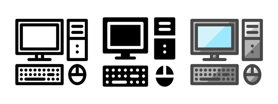 Multipurpose computer set vector icon in outline, glyph, filled outline style. Three icon style variants in one pack.