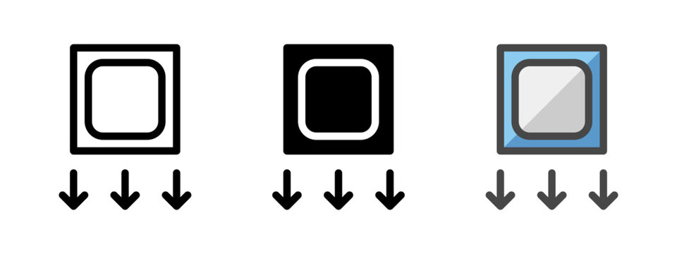 Multipurpose CPU downgrade vector icon in outline, glyph, filled outline style. Three icon style variants in one pack.