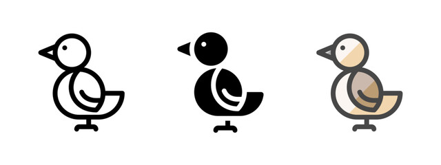 Multipurpose bird vector icon in outline, glyph, filled outline style. Three icon style variants in one pack.