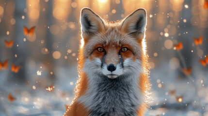  A clear fox with a hazy butterfly backdrop