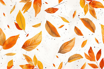 Elegant autumn leaf design with watercolor effect and splashes on light background