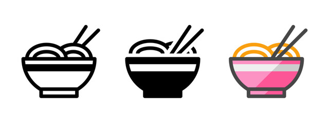 Multipurpose noodles vector icon in outline, glyph, filled outline style. Three icon style variants in one pack.
