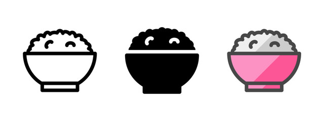 Multipurpose rice vector icon in outline, glyph, filled outline style. Three icon style variants in one pack.