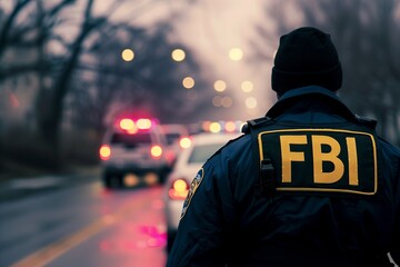 FBI agents walking on city street for a raid - obrazy, fototapety, plakaty