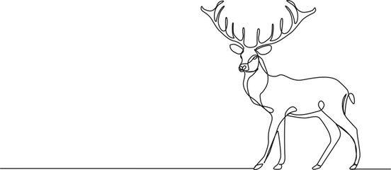 continuous single line drawing of stag, line art vector illustration