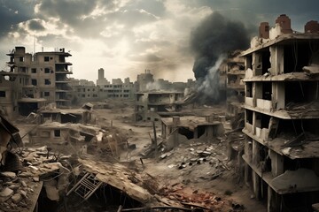 City buildings destroyed in war - obrazy, fototapety, plakaty