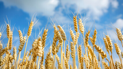 Fototapeta premium Golden Wheat Ears Against Blue Sky