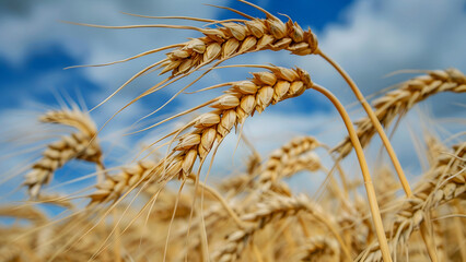 Golden Wheat Ears Against Blue Sky

