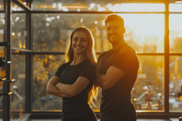 Gym Happiness: Personal Trainers Beaming in Sunset Light