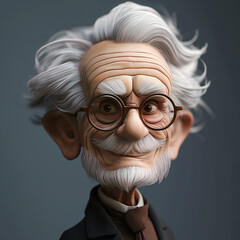 Elderly Gentleman with Glasses - 3D Rendered Figurine of Wise, White-Haired Senior Man