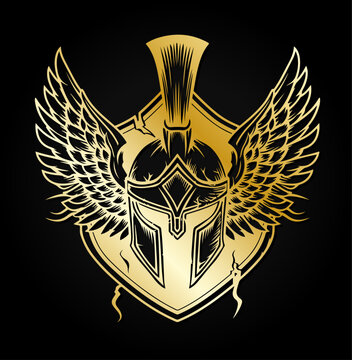 Spartaner Helm Gold Sparta Logo Krieger Symbol Vektor Gladiator Schild