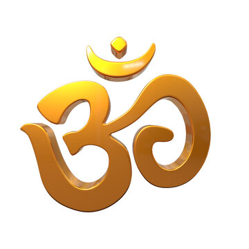 symbole AUM Hindou enti&egrave;rement dor&eacute; - png fond transparent - rendu 3D