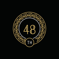 48th anniversary logo with gold and white frame and color. on black background
