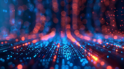 data transfer with a photograph of glowing data cables conveying information against a dark background as abstract background - obrazy, fototapety, plakaty