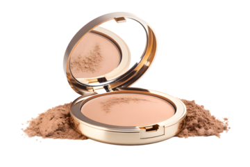 Beauty skin care makeup face powder, blush, sculptor in a pack top view isolated on transparent background