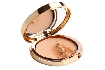 Beauty skin care makeup face powder, blush, sculptor in a pack top view isolated on transparent background