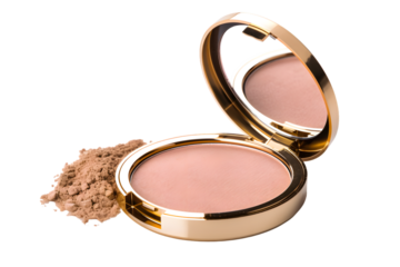 Beauty skin care makeup face powder, blush, sculptor in a pack top view isolated on transparent background