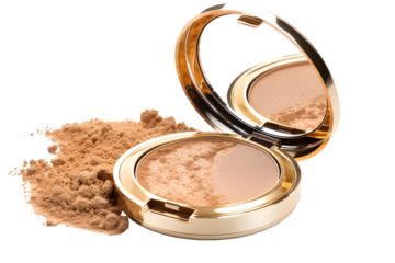 Beauty skin care makeup face powder, blush, sculptor in a pack top view isolated on transparent background