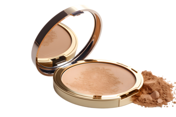 Beauty skin care makeup face powder, blush, sculptor in a pack top view isolated on transparent background