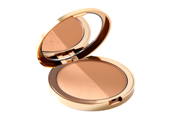 Beauty skin care makeup face powder, blush, sculptor in a pack top view isolated on transparent background
